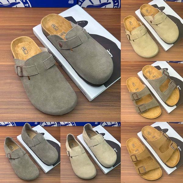 

Designer Slippers Slides Sandals Clog Soft Suede Leather Taupe Mocha White Pink Mens Scuffs Outdoor Platform Slippers, 1_color