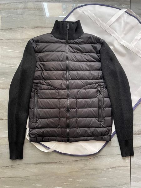 

Mens Padded Wool Knitted Cardigan Designer Mens Winter Down Jacket Parkas Salzman France Paris Luxury Man Hooded Puffer Cropped Puffer Jacket, Black