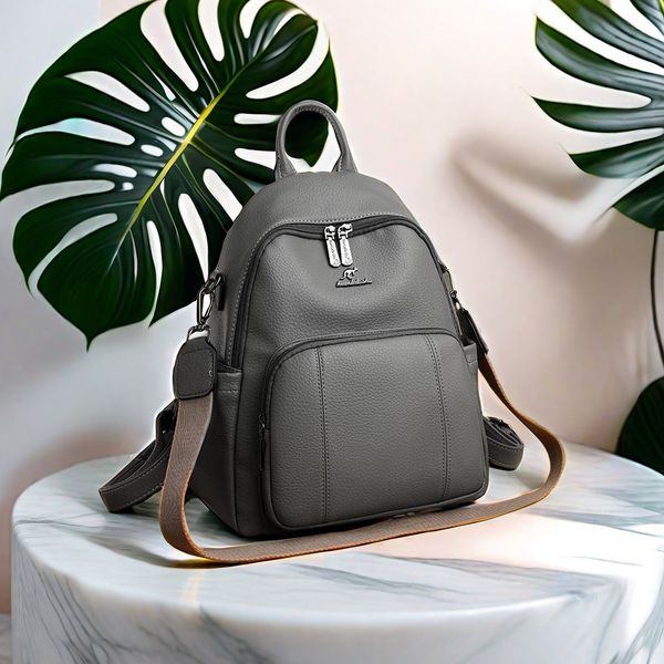 

Factory sales shoulder bag 6 colors Joker solid color thick leather leisure travel backpack college style printed student backpacks simple embroidered handbag, Beige