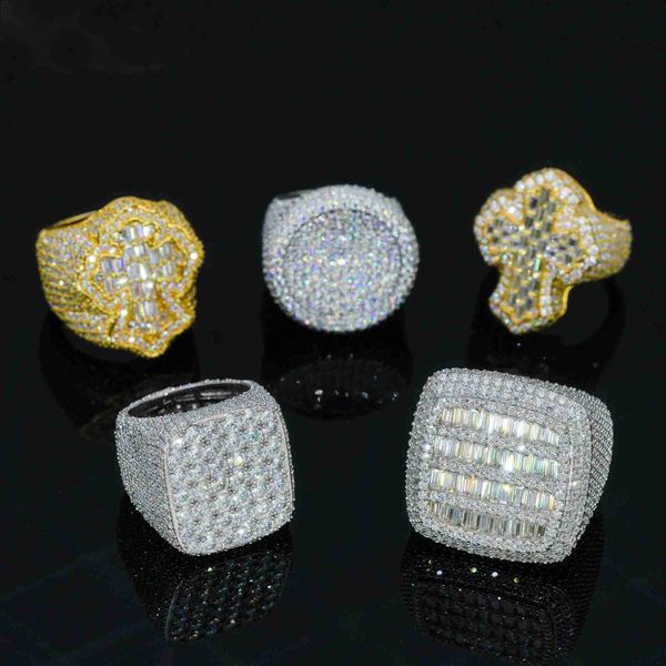 

Fine jewelry iced out hip hop cuban gold plated sterg sier vvs moissanite dia ring for men