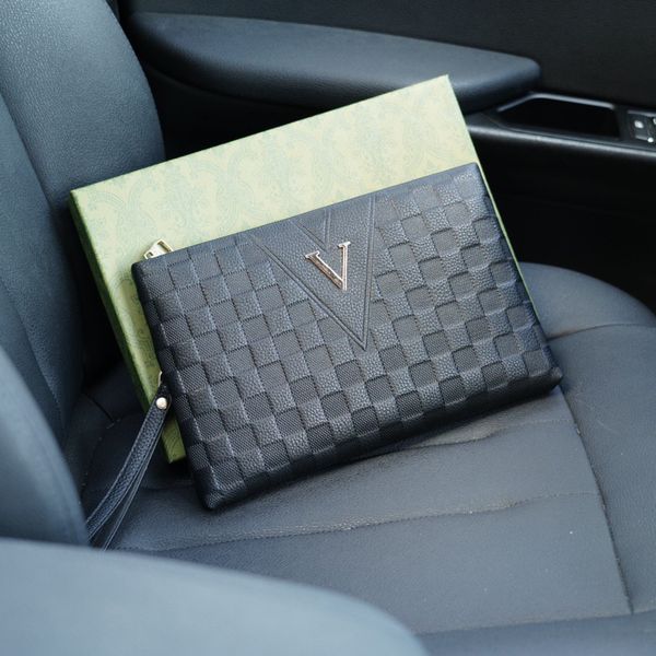 

5A Quality Men's Handbag Briefcase Letter Pattern Designer Style Zipper Business Bag, Black
