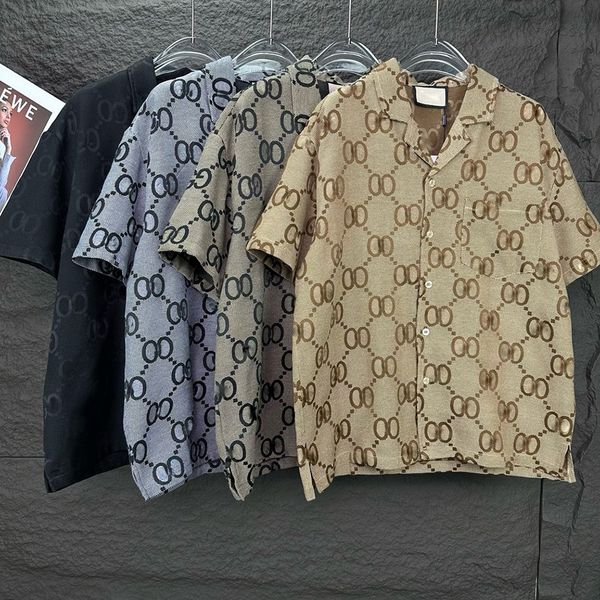 

2024 New Couple Style Short Sleeve Shirt Fashionable Casual Wear Same for Men and Women Dark Flower Knitting Craft Embroidery Diamond High version, Color2