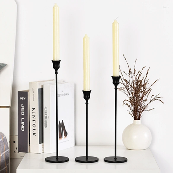 

Holders Candle MXLB 3 Pcs Black Wrought Iron Table Stand Candlestick Tabletop Holder Home Furnishing Desktop Lighting El stick top