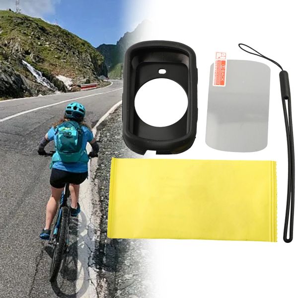 For Garmin-Edge 530 Silicone Case Cover + Tempered Glass Screen Protector Screen Protector Camera Lens Film Anti-Peeping