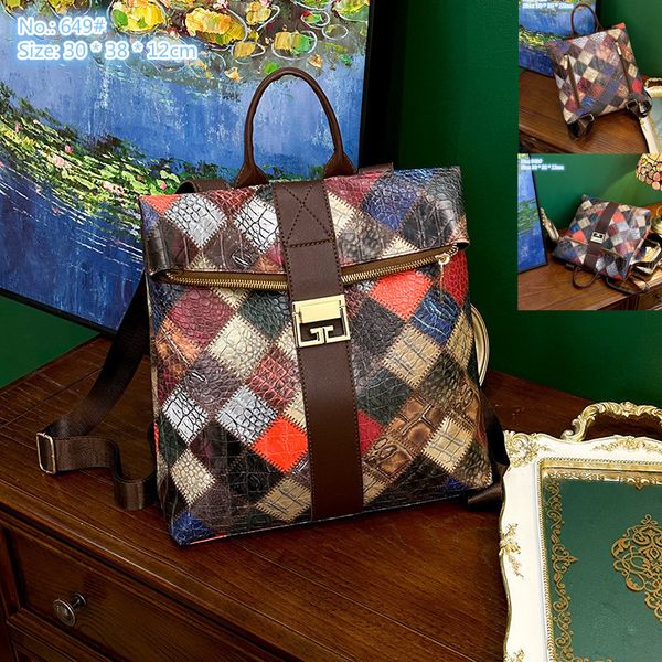 

Western womens shoulder bag fashion folding retro snake backpack ethnic leather elegant backpacks double zipper anti-theft diamond handbag wholesale, Brown