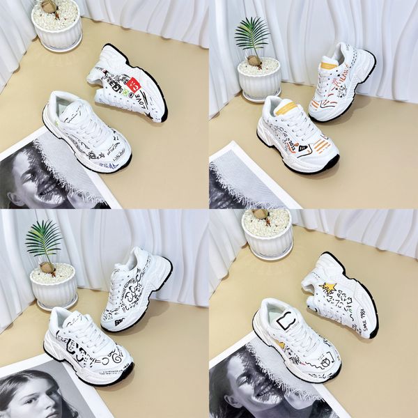 

Children designer kids sneaker Shoes High quality for Boys Girls Fashion Printing Pattern Comfortable Kids Genuine Leather Casual Sneakers, White