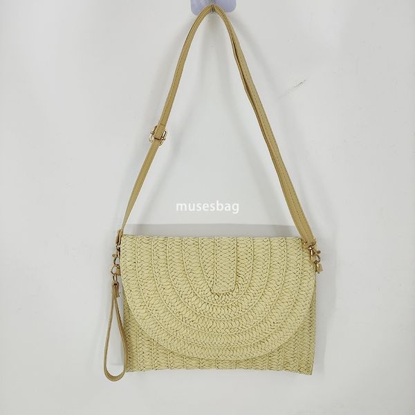 

New Woven Bag Grass Underarm Bag Beach Wind Signal Sealing Flip Bag Woven Bag Letter Sealing Bag Crossbody Bag, Khaki