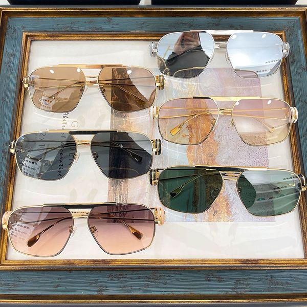 

Hot Mens Designer Sunglasses 2269 Womens Casual Gold Metal Square frame thin edge design Dark polarized lens Retro Business sunglasses Top quality
