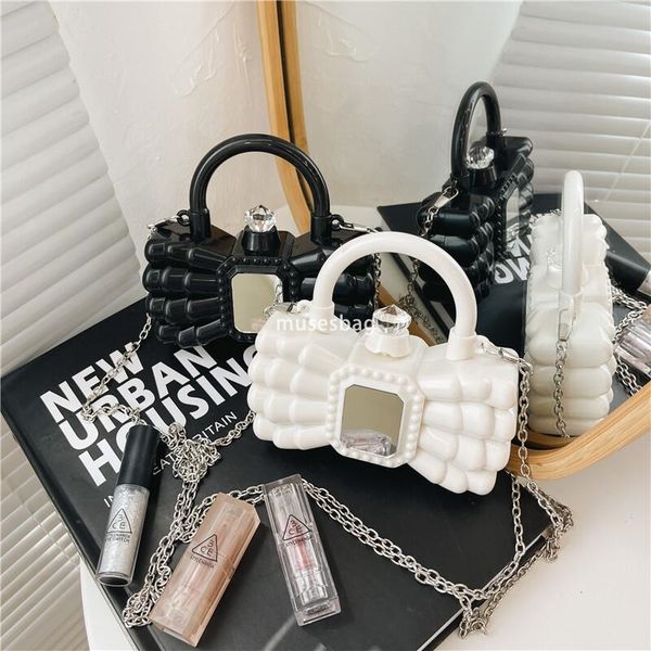 

New high-end bow tie women's bag versatile for daily use stylish lipstick bag one shoulder trendy crossbody bag portable mini small bag, White