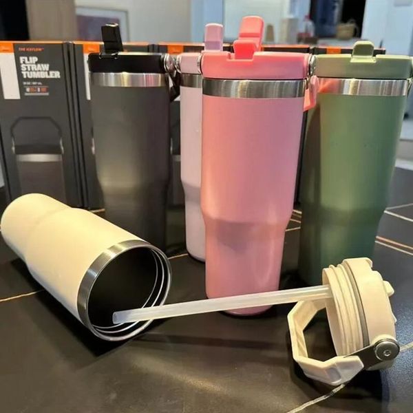 

Cobranded Water Bottles 20oz 30oz Heat Preservation Stainless Steel Tumblers With Handle Outdoor Large Capacity Car Mugs Leakproof Flip Cups FY5651 1130, Army green
