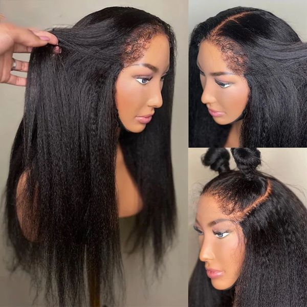 

Straight Brazilian Kinky 360 HD Lace Frontal Wig Simulation Human Hair Glueless Yaki 13x4 Black Lace Front Wigs for Women Preplucked Scfau s, Ombre color