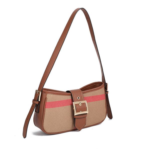 

New Women Bag Fashionable and Minimalist Contrast Color Shoulder Bag Handbag European and American Retro Square Button Stick Bag Underarm Bag, Deep brown