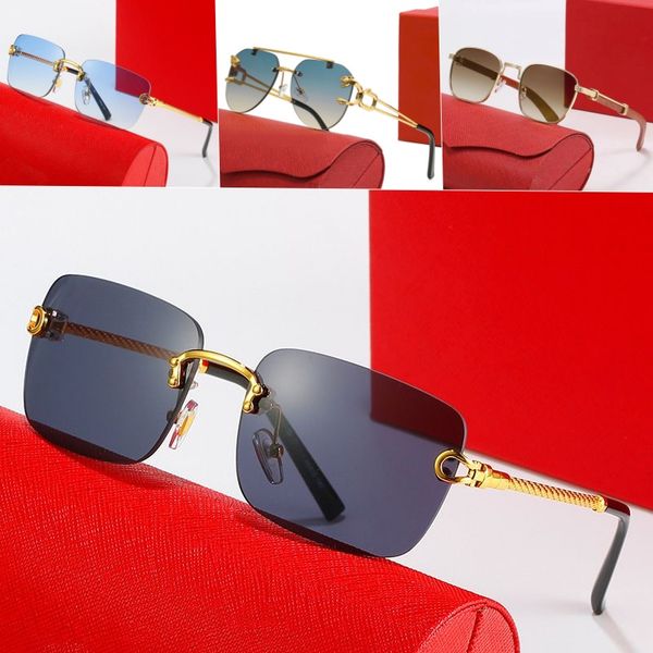 

Trendy oversized mens outdoor driving sunglasses designer casual Prevent UV frameless womens Polarizing Multicolor glasses metal frame 0660248 original box