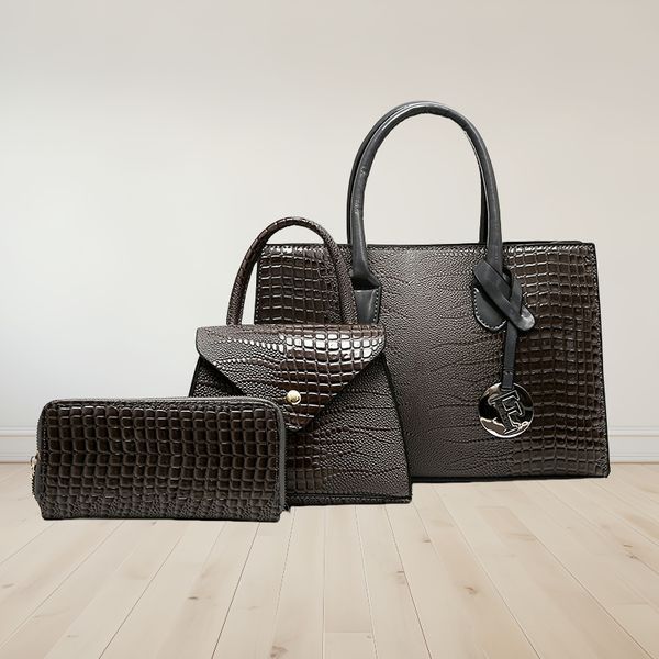 

wholesale women shoulder bag this year popular solid color patent leather tote bag large capacity three piece fashion handbag daily Joker lizard pattern handbag, Multi