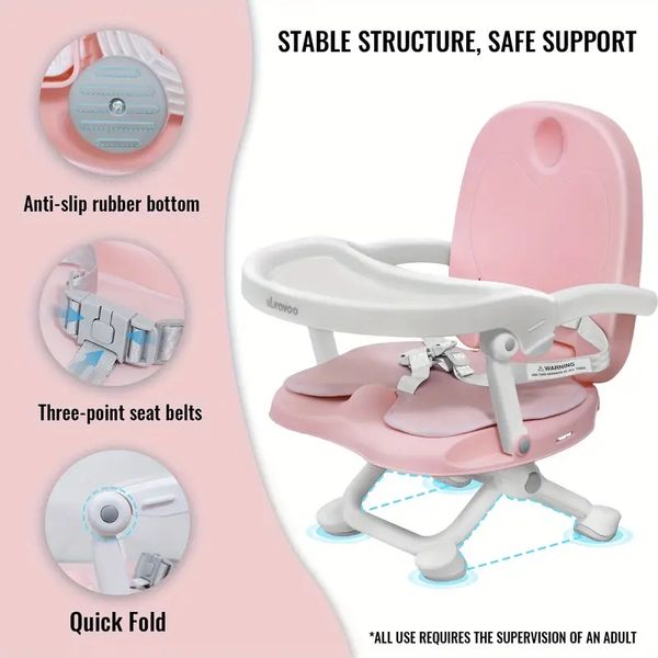

Baby chair with removable tray seat cushion, adjustable height, 3-in-1 portable toddler high chair, suitable for home and travel, as a Halloween, Christmas gift