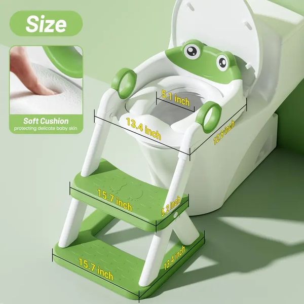 

Safety-Enhanced Upgrade Toddler Toilet Trainer with Built-In Splash Guard and Slip-Resistant Step Stool, Grass green