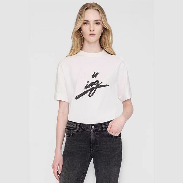

25 spring new letter heart printed tees cotton white women designer short sleeved t-shirt casual loose lady soft tshirts tops, Sunset printed