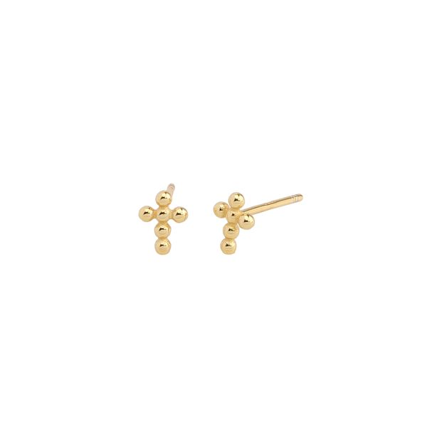 

S925 pure silver fashionable and simple round bead cross earrings with personalized temperament and versatile ear accessories