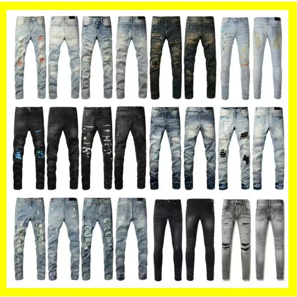 

Men's Designer Skinny Print patchwork casual Ripped Y2K Street Hip Hop Rock Jeans Size 28-40, P002