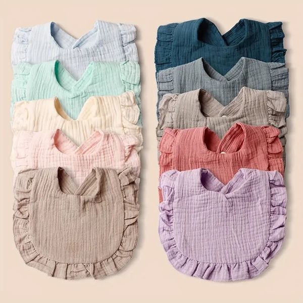 

Teething bib, solid color petal round saliva towel, breathable and absorbent soft cotton bib
