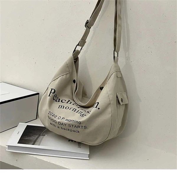 

Letter Printed Canvas Single Shoulder Bag Student Large Capacity Messenger Tote Bags Solid Leisure Handbag Shopper Crossbody Bag BFP2411301 PTP1, Brown