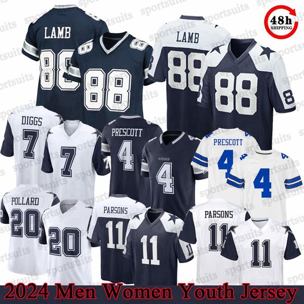 2024-25 New Football Jerseys # 88 CeeDee Lamb cowboysS Jersey # 11 Micah Parsons # 20 Tony Pollard # 4 Dak Prescott # 7 Trevon Diggs Jersey men women youth football Jersey