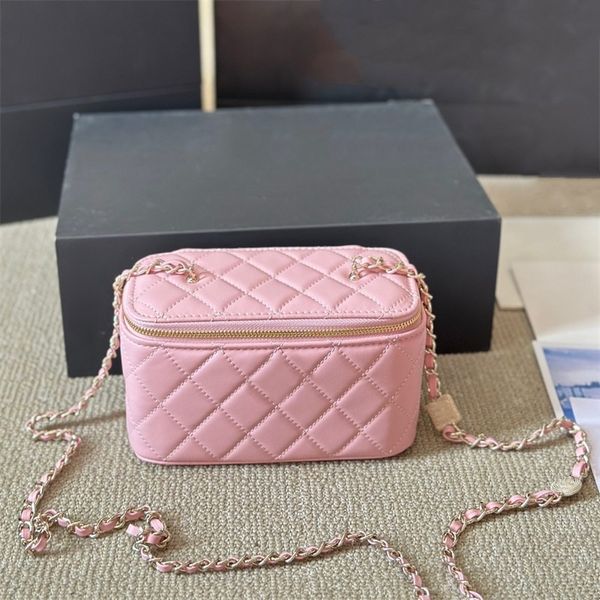 

women cosmetic chain bag mini makeup bag crossbody toiletry bag designer handbags diamond make up cases Inside Mirror Leather TOP, 1 green(17*12cm)