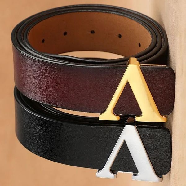 

High Quality Smooth Buckle Belt Men's Genuine Leather Pure Cowhide Letter V Jeans Belt for Men Women Luxury Male Belt Designers, No10