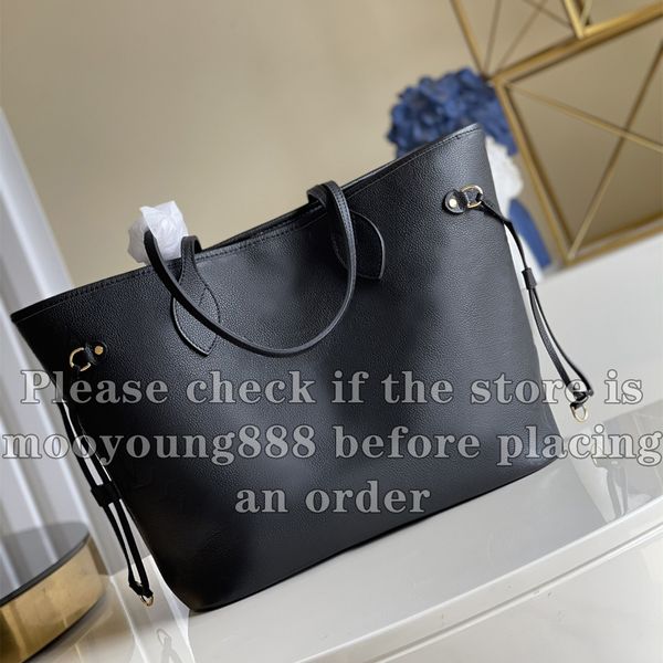 12A Upgrade Mirror Quality Designer Tote Bag MM Shopping Bag for Women Genuine Leather Black Purse Letter Embossed Tote Luxury Handbags Shoulder Bag with Small Pouch