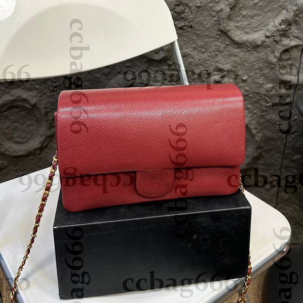 

24K Women Grained Calfskin Caviar Leather Medium CF Shoulder Bags Classic Flap Gold Metal Hardware Matelasse Chain Crossbody Turn Lock Luxury Designer Handbag 23CM, Black