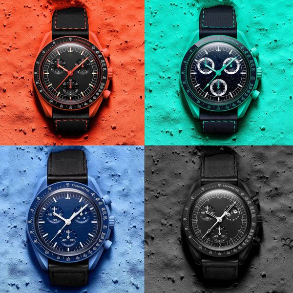 

Mens Automatic Quarz Moons Watch Bioceramic Designer Watches High Quality Water Proof Luminous Chronograph Leather Strap Wristwatches With Box, Uranus