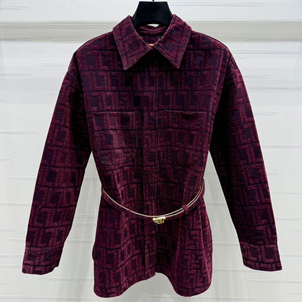 

24 Designer New Womens Blouses Women Clothing Shirts Full Printed Long Shirt Classic Knitted Long Coat Short plush warm waist belt  M L, Brown