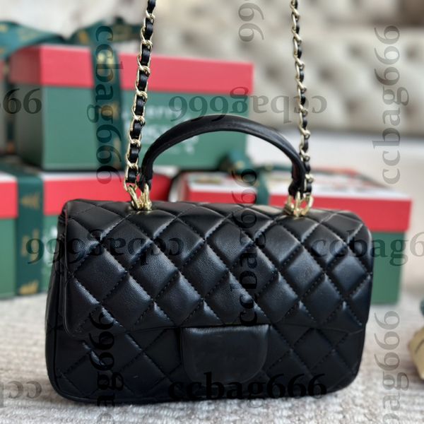 

Women Lambskin CF Mini Shoulder Bags With Top Portable Leather Handle Totes Gold Matelasse Chain Cross Body Hand Bag Phone Card Holder Clutch Purse 21x12cm, Silver