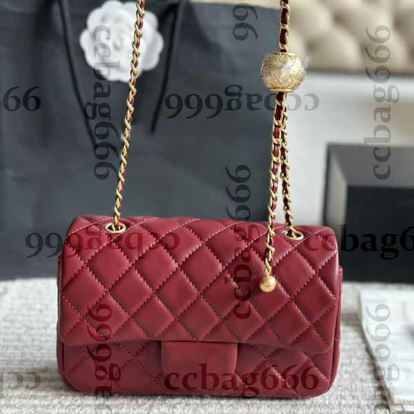 

20cm Lambskin Purse With Gold Ball Mini CF Shoulder Bags Matelasse Chain Crossbody Shoulder Waller Handbags Luxury Designer Makeup Vanity Pocket Quilted Purse, Black