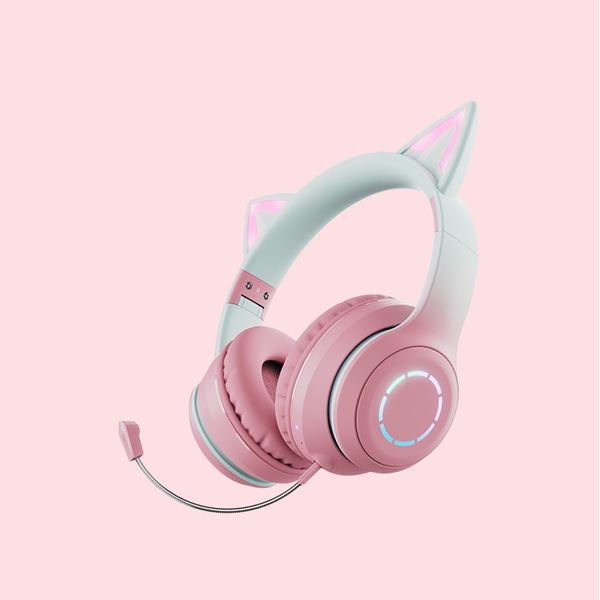 Headworn Cat Ear Luminous Wireless Bluetooth Headphones with Microphone Children's Earphones