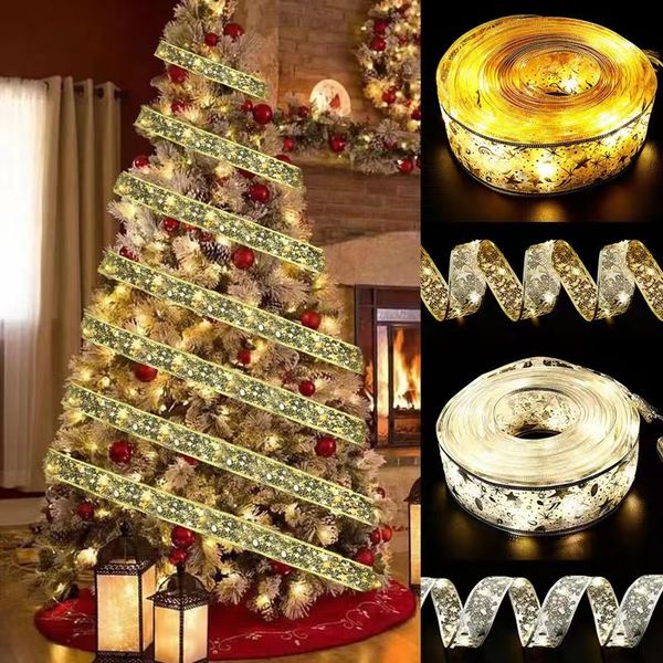 Ribbon Lights Gift Box Decoration Ribbon Lights String Cross Border Christmas Satin LED Lights String Christmas Tree Decoration Lights