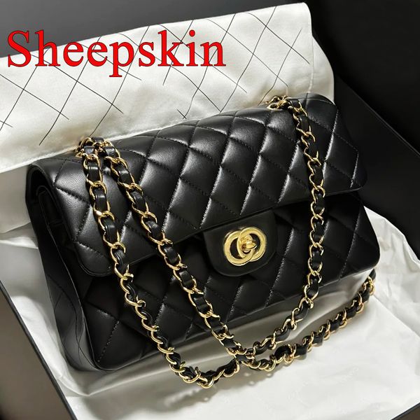 

Designer bag Sheepskin Shoulder bag Style Flap Luxury Handbags Women's Fashion Checked Thread Purse Double Letters and Solid Hasp Waist Square Stripes 01, #20-golden metal 26cm