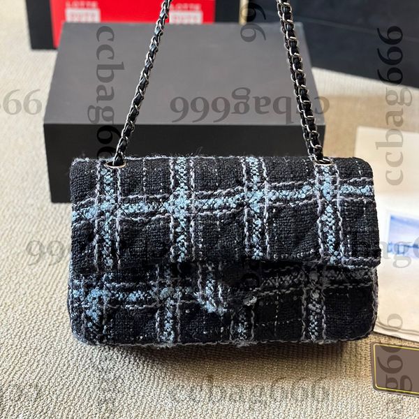 

Classic Double Flap Tweed Shoulder Bags Check Silver/Gold Metal Hardware Matelasse Chain Crossbody Shoulder Purse Handbags Luxury Designer Sacoche Pocket 26cm, Pink