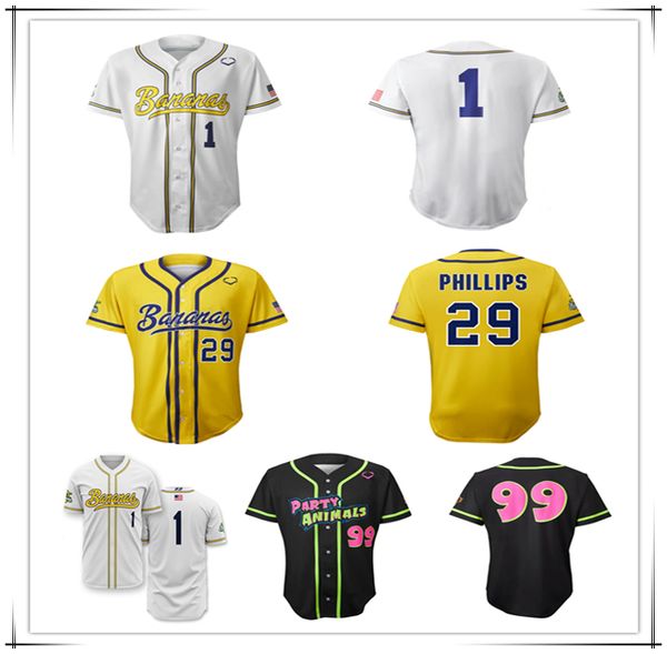 

Savannah Bananas Baseball Jerseys Jared Donalson DR Meadows Bill LeRoy Jackson Olson DJ the Invader Dalton Mauldin Eric Jones Andy Archer Kyle Luigs Hosley Brandon, Men yellow style