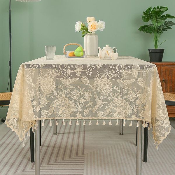 

W234 Lace tablecloth cotton and linen literary dustproof pastoral style tablecloth hollow