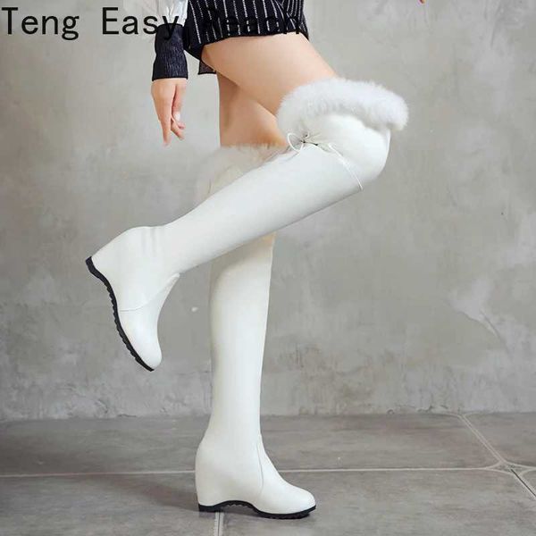 High Quality Spring Thigh High Boots Platform Winter Wen Over The Knee Boots Suede Lg Boots High Fur P Wedge Shoes Wan T241206