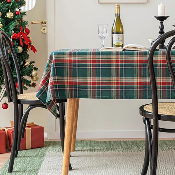 

W194 Red and green plaid household rectangular dining table cloth moisture-proof