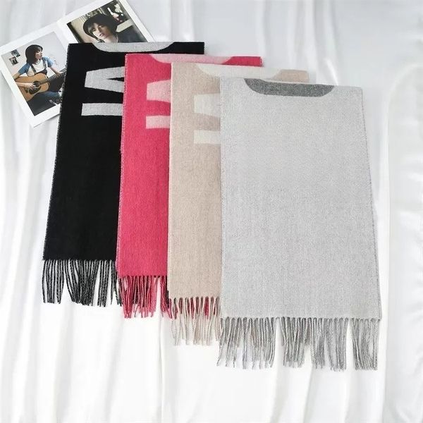 

Designer Scarf Woman Cashmere Thickened Warm Fashion Scarf Autumn Winter Wool Black Grey Peach Cream Solid Color 2024 New Scarf 35*200cm