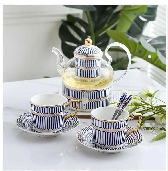 

teapot bone china coffee cup saucer set hand-painted striped ceramic English afternoon tea drinkin241207, 1pcs