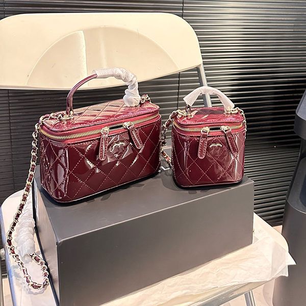 

Patent Leather Makeup Bag Fashion Lady Shoulder Bag Gold Black Silver Hardware Metal Handle Luxury Handbag Matiras Chain Crossbody Bag Card Bag Mirror 10/17cm