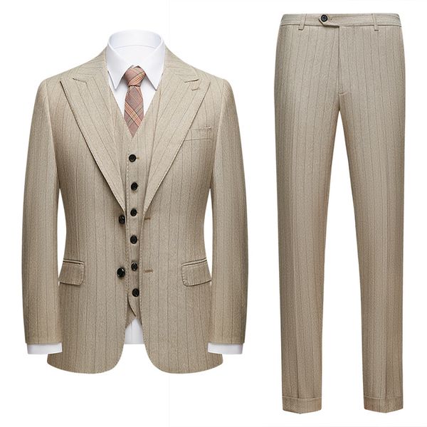

H353 Men's suit Korean style slim fit striped casual suit, Yellow