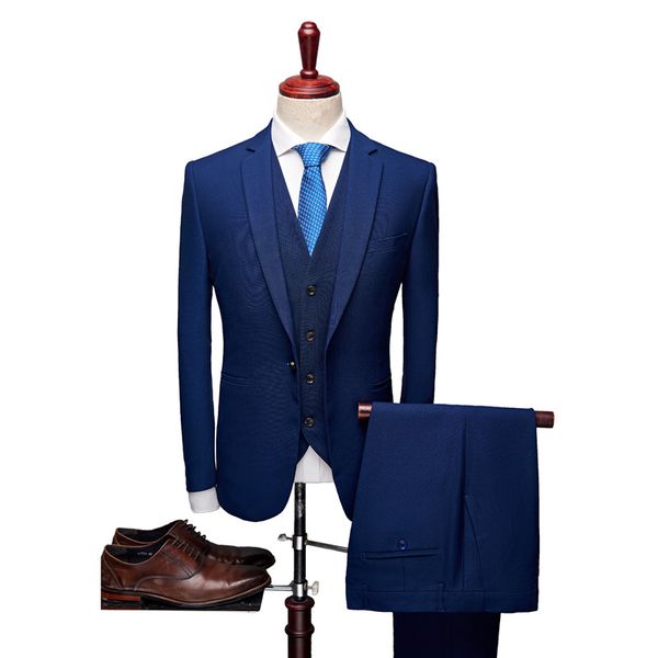 

H376 Men's business casual suit Korean slim fit royal blue groom best man wedding dress, Gold