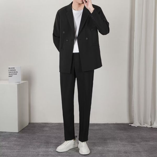 

H352 Men's casual suit two piece suit loose Korean style handsome best man wedding dress, Brown