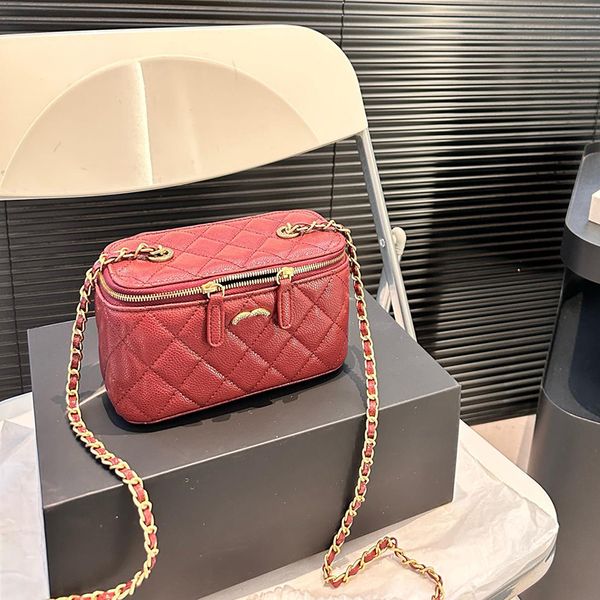 

Gold Chain Makeup Bag Designer Female Shoulder Bag 16cm Caviar Gold Hardware Metal Zipper Seal Matilas Chain Crossbody Bag Card Bag Mirror Purse Dinner Bag, Army green
