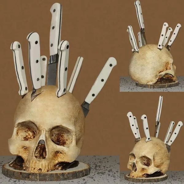 

Skull Holder for Skeleton Knife Stand Horror Head Kitchen Fruit Storage Rack Decoration 241209